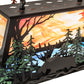 Meyda Lighting Moose Through the Trees 36" 6-Light Textured Black & Green Trees Island Pendant Light With Orange & Blue Shade Glass