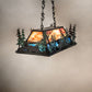 Meyda Lighting Moose Through the Trees 36" 6-Light Textured Black & Green Trees Island Pendant Light With Orange & Blue Shade Glass