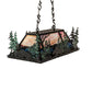 Meyda Lighting Moose Through the Trees 36" 6-Light Textured Black & Green Trees Island Pendant Light With Orange & Blue Shade Glass