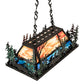Meyda Lighting Moose Through the Trees 36" 6-Light Textured Black & Green Trees Island Pendant Light With Orange & Blue Shade Glass
