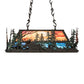 Meyda Lighting Moose Through the Trees 36" 6-Light Textured Black & Green Trees Island Pendant Light With Orange & Blue Shade Glass