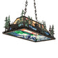 Meyda Lighting Moose Through the Trees 36" 6-Light Textured Black & Green Trees Island Pendant Light With Orange & Blue Shade Glass