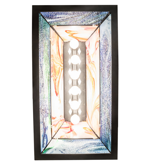 Meyda Lighting Moose Through the Trees 36" 6-Light Textured Black & Green Trees Island Pendant Light With Orange & Blue Shade Glass