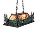 Meyda Lighting Moose Through the Trees 36" 6-Light Textured Black & Green Trees Island Pendant Light With Orange & Blue Shade Glass