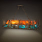 Meyda Lighting Moose Through the Trees 53" 6-Light Antique Copper Island Pendant Light With Orange & Blue Green Art Shade Glass