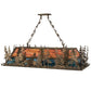 Meyda Lighting Moose Through the Trees 53" 6-Light Antique Copper Island Pendant Light With Orange & Blue Green Art Shade Glass