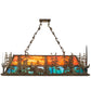 Meyda Lighting Moose Through the Trees 53" 6-Light Antique Copper Island Pendant Light With Orange & Blue Green Art Shade Glass