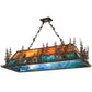 Meyda Lighting Moose Through the Trees 53" 6-Light Antique Copper Island Pendant Light With Orange & Blue Green Art Shade Glass