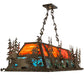 Meyda Lighting Moose Through the Trees 53" 6-Light Antique Copper Island Pendant Light With Orange & Blue Green Art Shade Glass