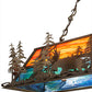 Meyda Lighting Moose Through the Trees 53" 6-Light Antique Copper Island Pendant Light With Orange & Blue Green Art Shade Glass