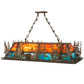 Meyda Lighting Moose Through the Trees 53" 6-Light Antique Copper Island Pendant Light With Orange & Blue Green Art Shade Glass