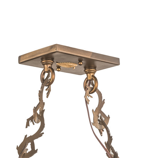 Meyda Lighting Moose Through the Trees 54" 6-Light Antique Copper Island Pendant Light With Silver Mica Shade Glass