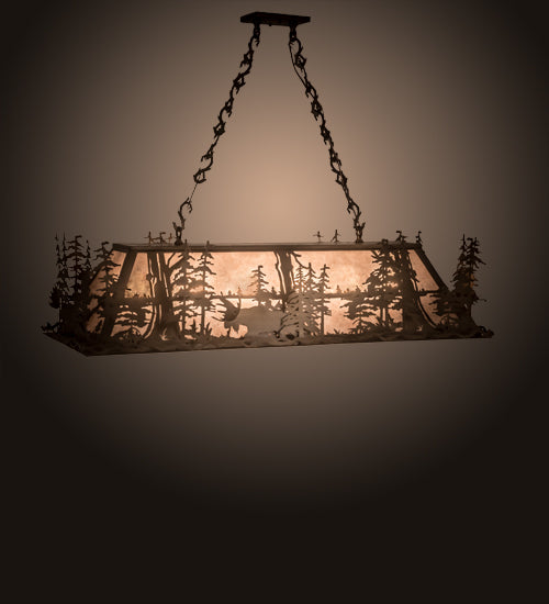 Meyda Lighting Moose Through the Trees 54" 6-Light Antique Copper Island Pendant Light With Silver Mica Shade Glass