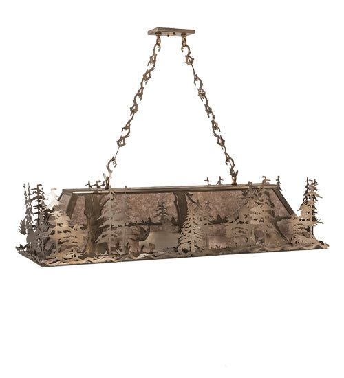 Meyda Lighting Moose Through the Trees 54" 6-Light Antique Copper Island Pendant Light With Silver Mica Shade Glass