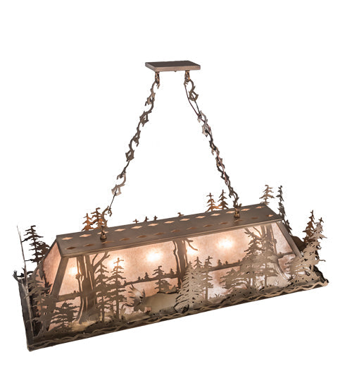 Meyda Lighting Moose Through the Trees 54" 6-Light Antique Copper Island Pendant Light With Silver Mica Shade Glass