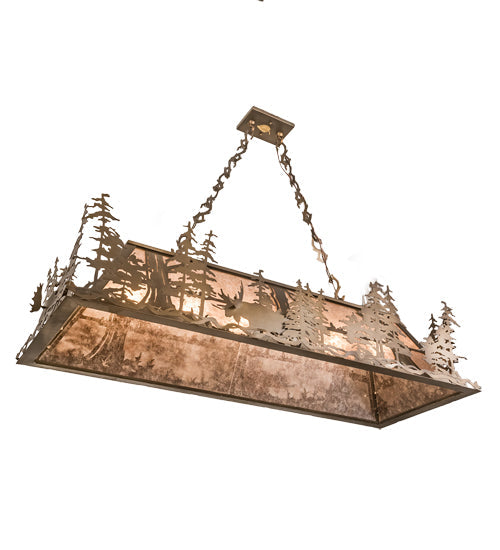 Meyda Lighting Moose Through the Trees 54" 6-Light Antique Copper Island Pendant Light With Silver Mica Shade Glass