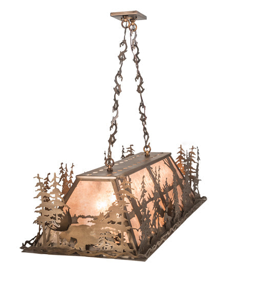 Meyda Lighting Moose Through the Trees 54" 6-Light Antique Copper Island Pendant Light With Silver Mica Shade Glass
