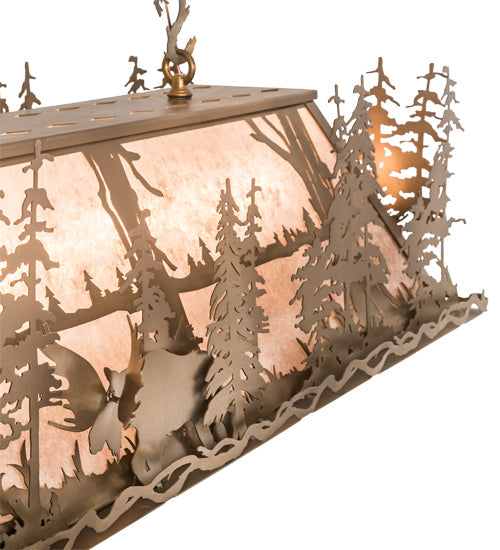Meyda Lighting Moose Through the Trees 54" 6-Light Antique Copper Island Pendant Light With Silver Mica Shade Glass