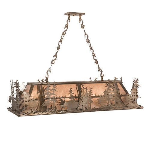 Meyda Lighting Moose Through the Trees 54" 6-Light Antique Copper Island Pendant Light With Silver Mica Shade Glass