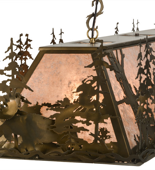Meyda Lighting Moose Through the Trees 61" 9-Light Antique Copper Island Pendant Light With Silver Mica Shade Glass