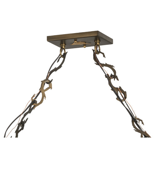 Meyda Lighting Moose Through the Trees 61" 9-Light Antique Copper Island Pendant Light With Silver Mica Shade Glass