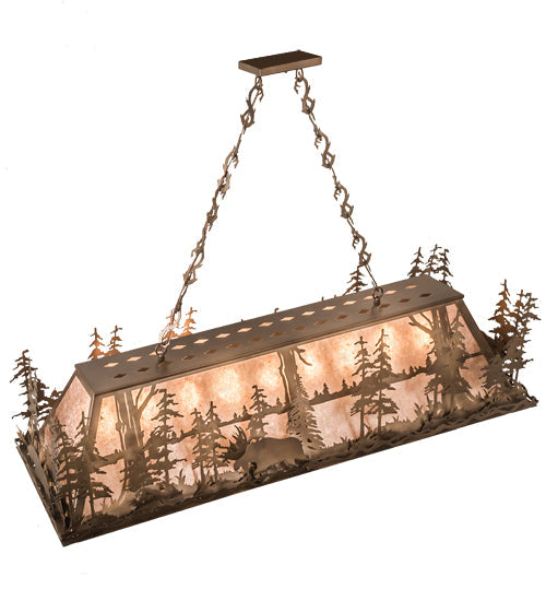 Meyda Lighting Moose Through the Trees 61" 9-Light Antique Copper Island Pendant Light With Silver Mica Shade Glass