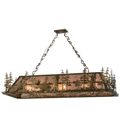 Meyda Lighting Moose Through the Trees 61" 9-Light Antique Copper Island Pendant Light With Silver Mica Shade Glass