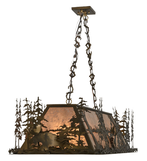 Meyda Lighting Moose Through the Trees 61" 9-Light Antique Copper Island Pendant Light With Silver Mica Shade Glass