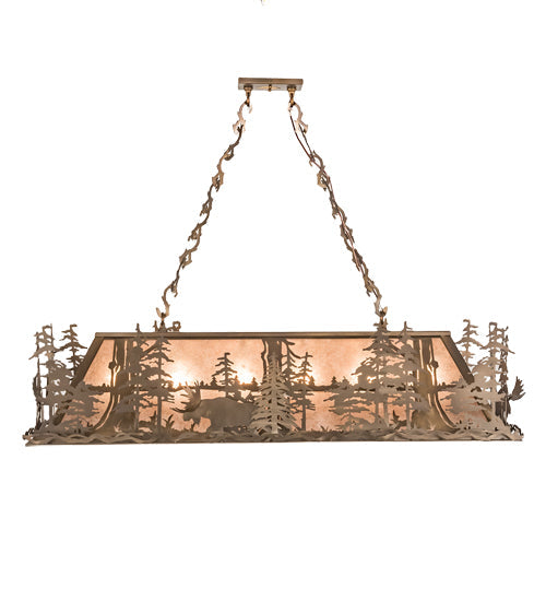 Meyda Lighting Moose Through the Trees 72" 12-Light Antique Copper Island Pendant Light With Silver Mica Shade Glass