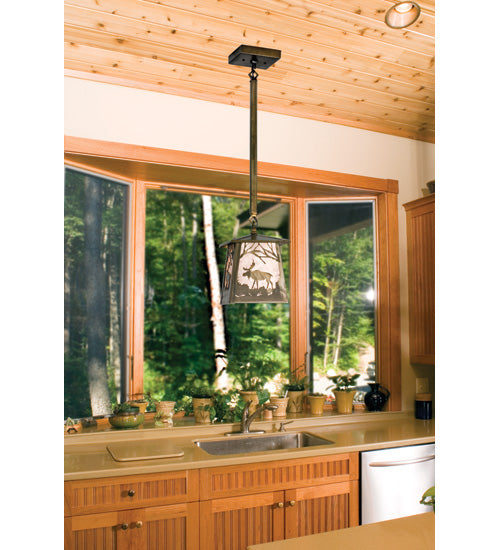 Meyda Lighting Moose at Dawn 10" Antique Copper Pendant Light With Silver Mica Shade Glass