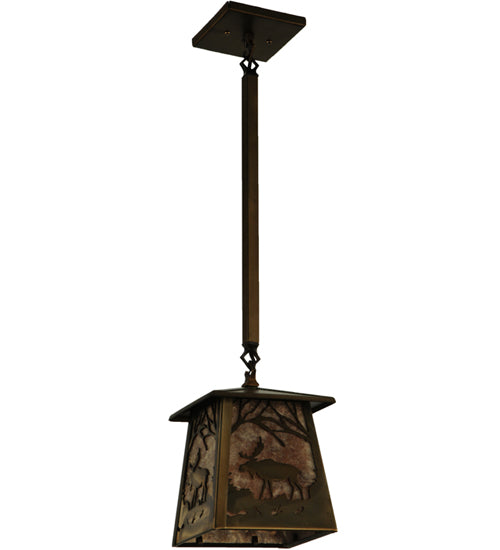 Meyda Lighting Moose at Dawn 10" Antique Copper Pendant Light With Silver Mica Shade Glass