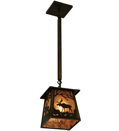 Meyda Lighting Moose at Dawn 10" Antique Copper Pendant Light With Silver Mica Shade Glass
