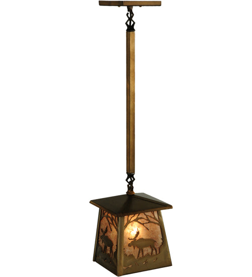 Meyda Lighting Moose at Dawn 10" Antique Copper Pendant Light With Silver Mica Shade Glass
