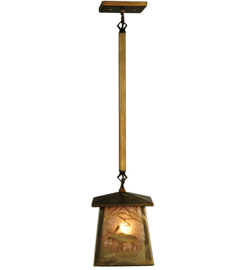 Meyda Lighting Moose at Dawn 10" Antique Copper Pendant Light With Silver Mica Shade Glass