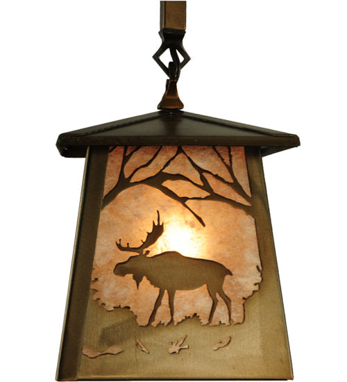 Meyda Lighting Moose at Dawn 10" Antique Copper Pendant Light With Silver Mica Shade Glass