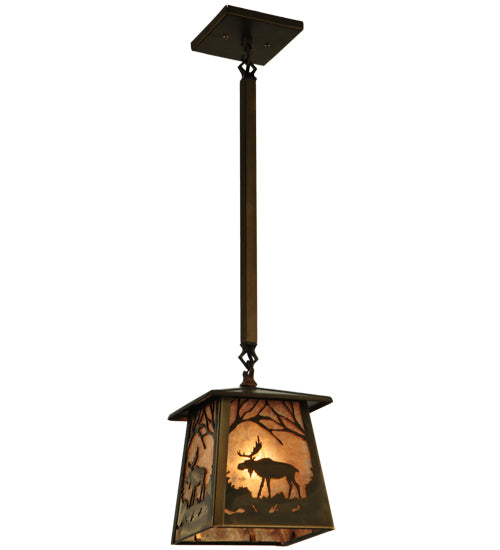 Meyda Lighting Moose at Dawn 10" Antique Copper Pendant Light With Silver Mica Shade Glass