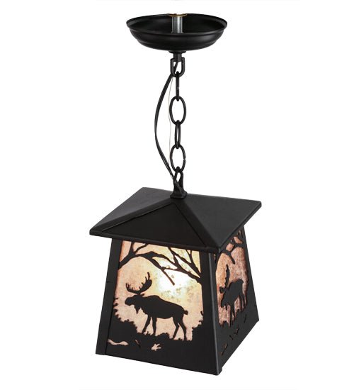 Meyda Lighting Moose at Dawn 10" Textured Black Mini Pendant Light With Silver Mica Shade Glass