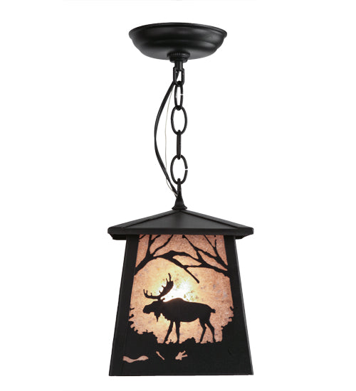 Meyda Lighting Moose at Dawn 10" Textured Black Mini Pendant Light With Silver Mica Shade Glass