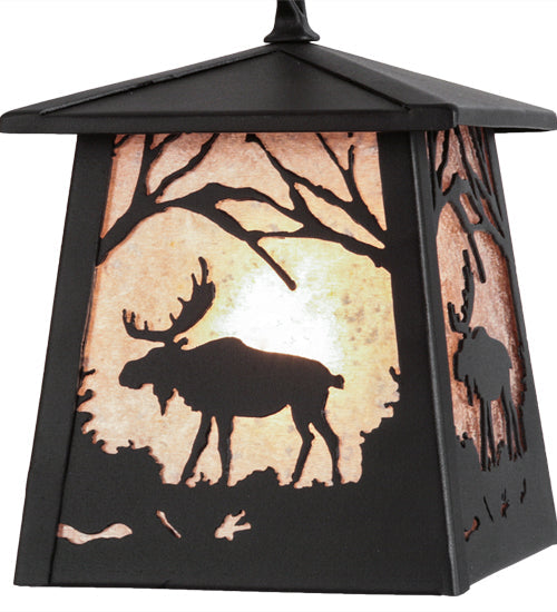 Meyda Lighting Moose at Dawn 10" Textured Black Mini Pendant Light With Silver Mica Shade Glass