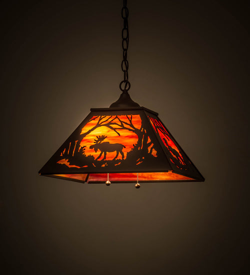 Meyda Lighting Moose at Dawn 22" 2-Light Cafe Noir Pendant Light With Orange Opal Art Shade Glass