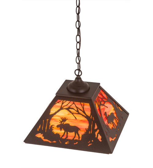 Meyda Lighting Moose at Dawn 22" 2-Light Cafe Noir Pendant Light With Orange Opal Art Shade Glass