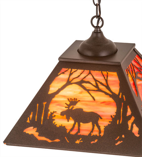 Meyda Lighting Moose at Dawn 22" 2-Light Cafe Noir Pendant Light With Orange Opal Art Shade Glass