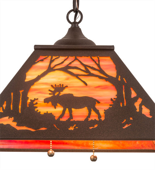 Meyda Lighting Moose at Dawn 22" 2-Light Cafe Noir Pendant Light With Orange Opal Art Shade Glass