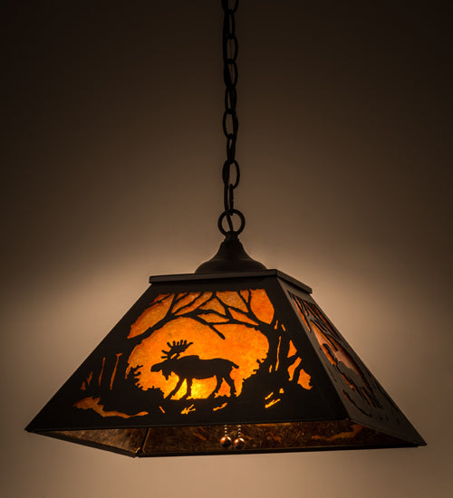 Meyda Lighting Moose at Dawn 22" 2-Light Textured Black Pendant Light With Amber Mica Shade Glass