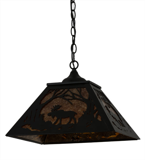 Meyda Lighting Moose at Dawn 22" 2-Light Textured Black Pendant Light With Amber Mica Shade Glass
