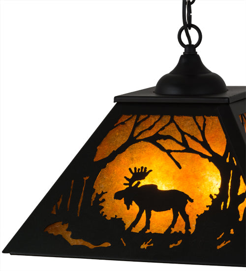 Meyda Lighting Moose at Dawn 22" 2-Light Textured Black Pendant Light With Amber Mica Shade Glass