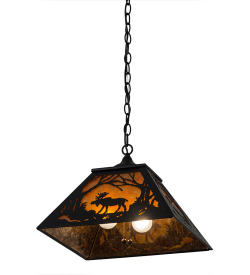 Meyda Lighting Moose at Dawn 22" 2-Light Textured Black Pendant Light With Amber Mica Shade Glass