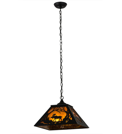 Meyda Lighting Moose at Dawn 22" 2-Light Textured Black Pendant Light With Amber Mica Shade Glass