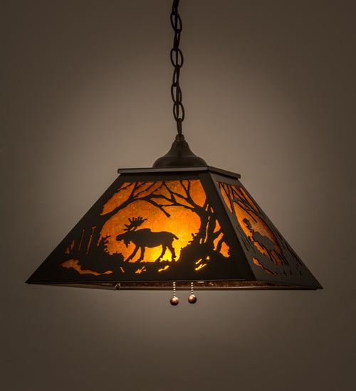 Meyda Lighting Moose at Dawn 22" 2-Light Timeless Bronze Pendant Light With Amber Mica Shade Glass