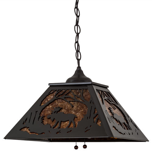 Meyda Lighting Moose at Dawn 22" 2-Light Timeless Bronze Pendant Light With Amber Mica Shade Glass